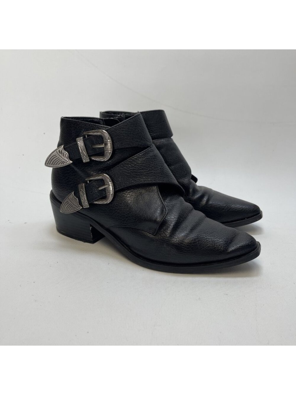 Y2K Urban Outfitters Double Buckle Zip Ankle Goth Western Boots Black  Wom Sz 7